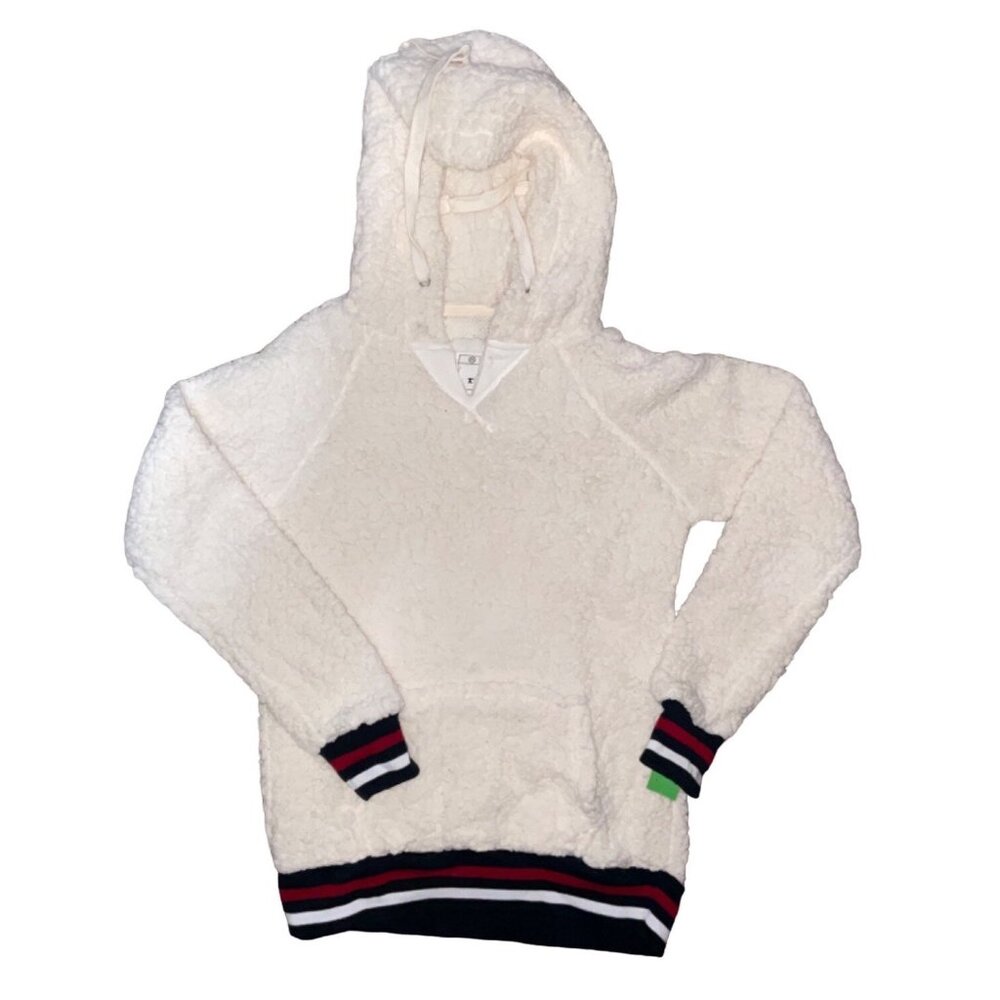 Reflex Hoodie XS Youth/Women Fleece Long Sleeve Cream With Striped Ribbed Cuffs